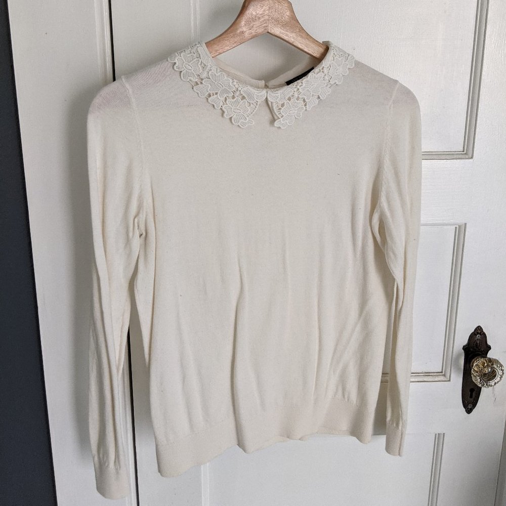 Ann Taylor Medium Petite  collared white sweater